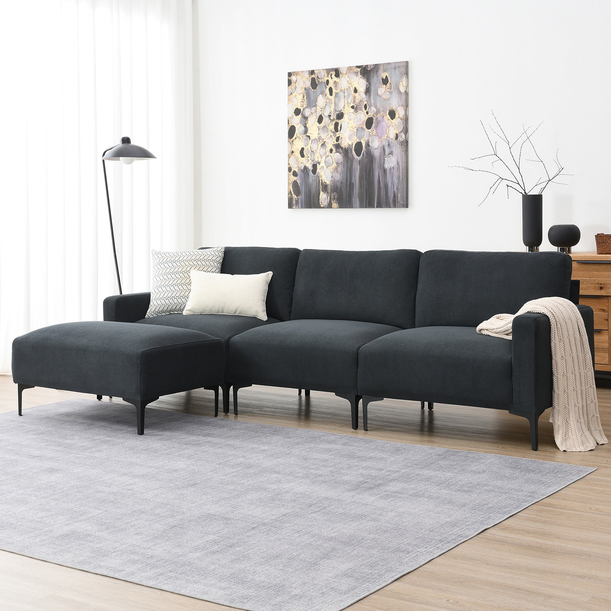 🆓🚛 103.5" Modern L-Shaped Sectional Sofa, 4-Seat Velvet Fabric Couch Set With Convertible Ottoman, Freely Combinable Sofa for Living Room, Apartment, Office, Apartment, Gray