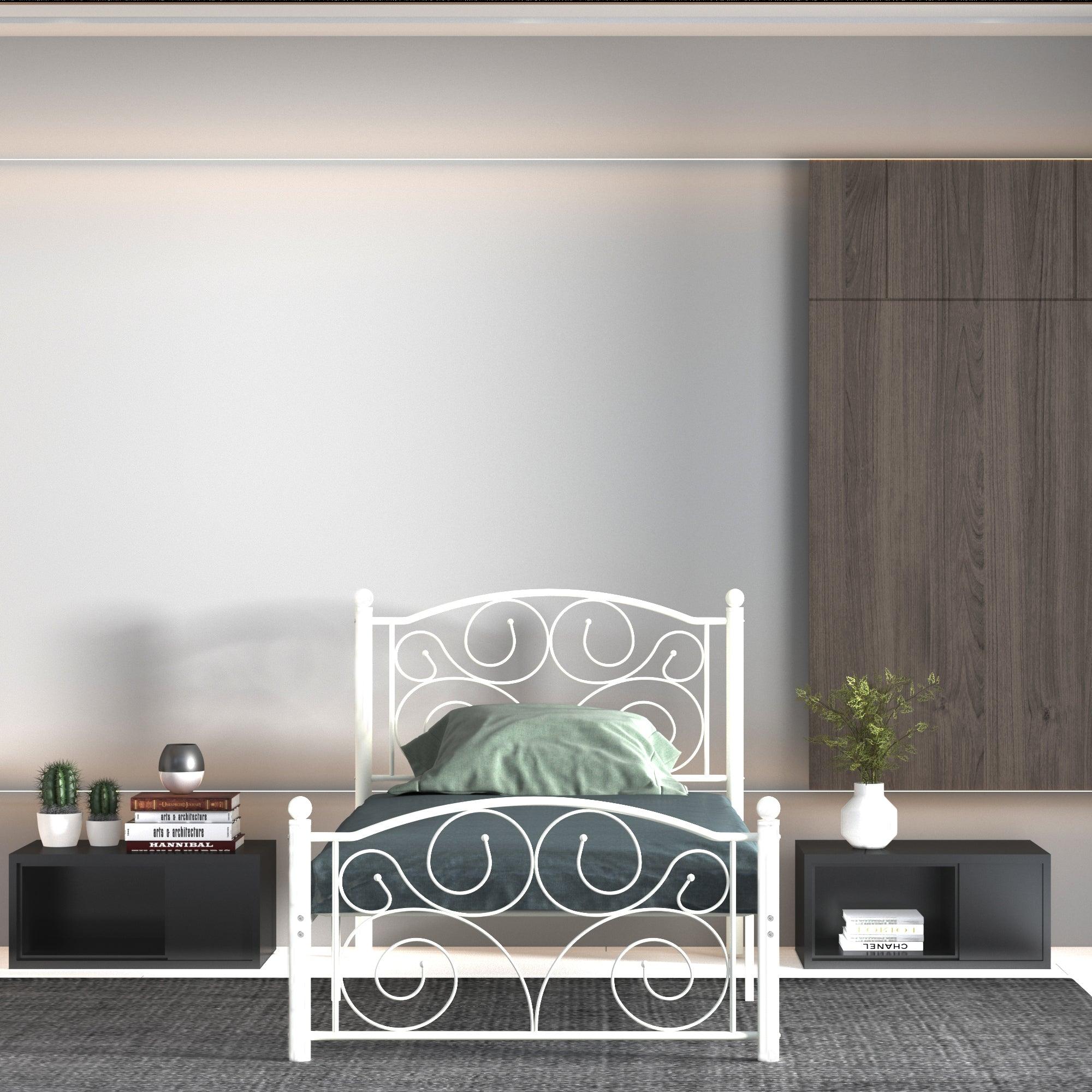🆓🚛 Twin Size Unique Flower Sturdy System Metal Bed Frame With Headboard & Footboard
