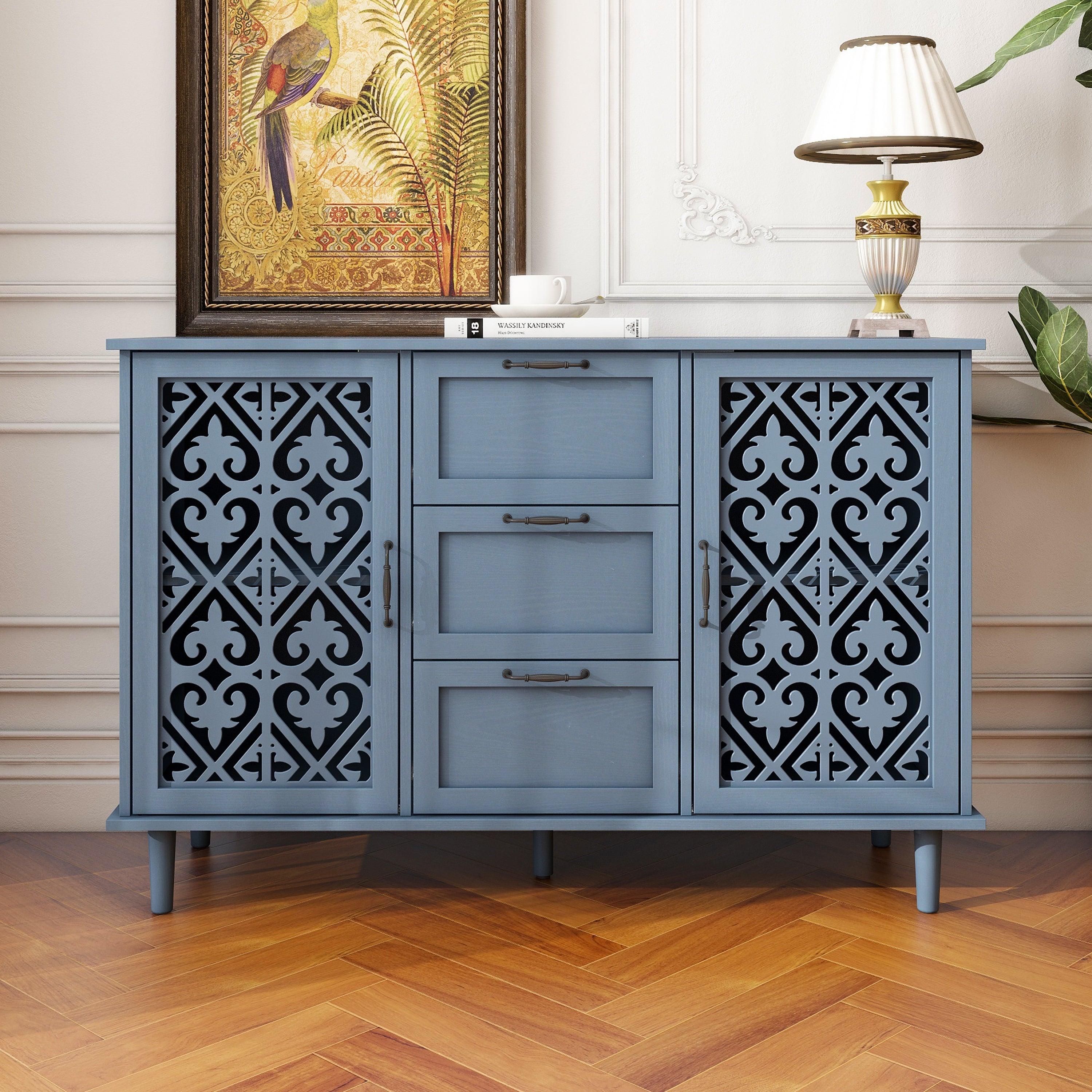 🆓🚛 2 Door 3 Drawer Sideboard Cabinet, Suitable for Bedroom, Living Room, Study, Blue