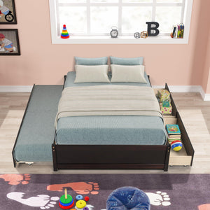 Full Bed With Twin Size Trundle And Two Drawers, Espresso